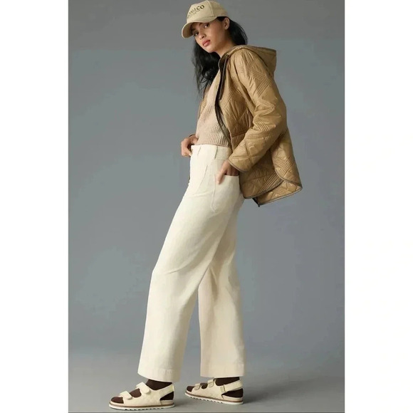 NWT Anthropologie Maeve The Colette Cropped Cord Wide Leg Trousers Ivory Cream - Picture 5 of 16